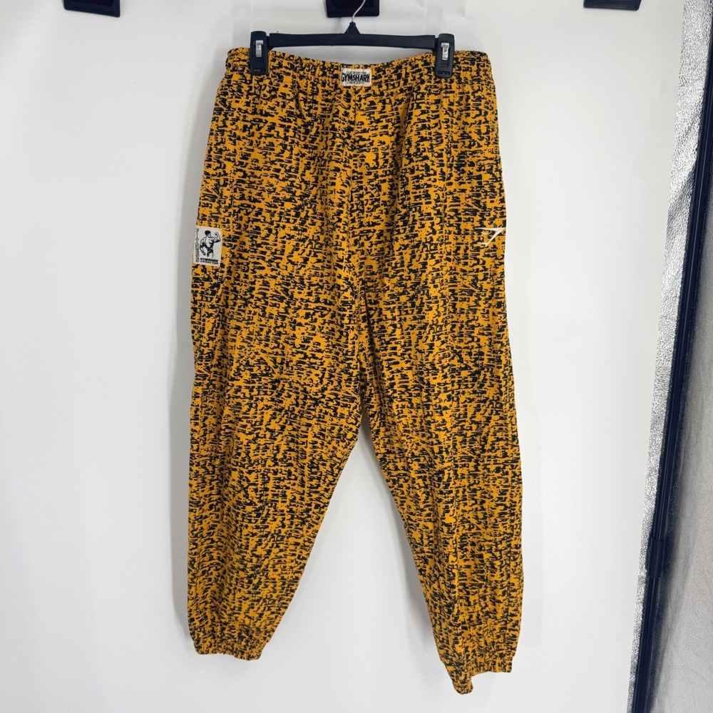 Gymshark Lifting Club Mens XL Yellow Black Graphic Print Cotton Joggers y2k Bold